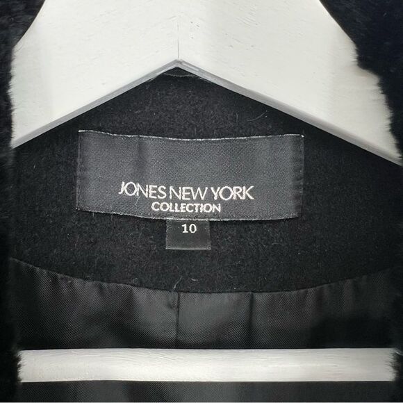 Jones New York Collection Angora Wool Fur Collar‎ Coat Black 10 - Picture 8 of 12